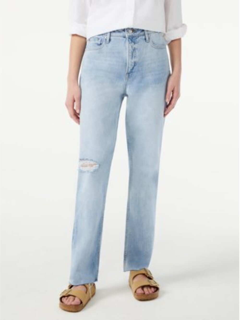 Women's Free Assembly Super High Rise Raw Hem Distressed Straight Leg Jeans - 2